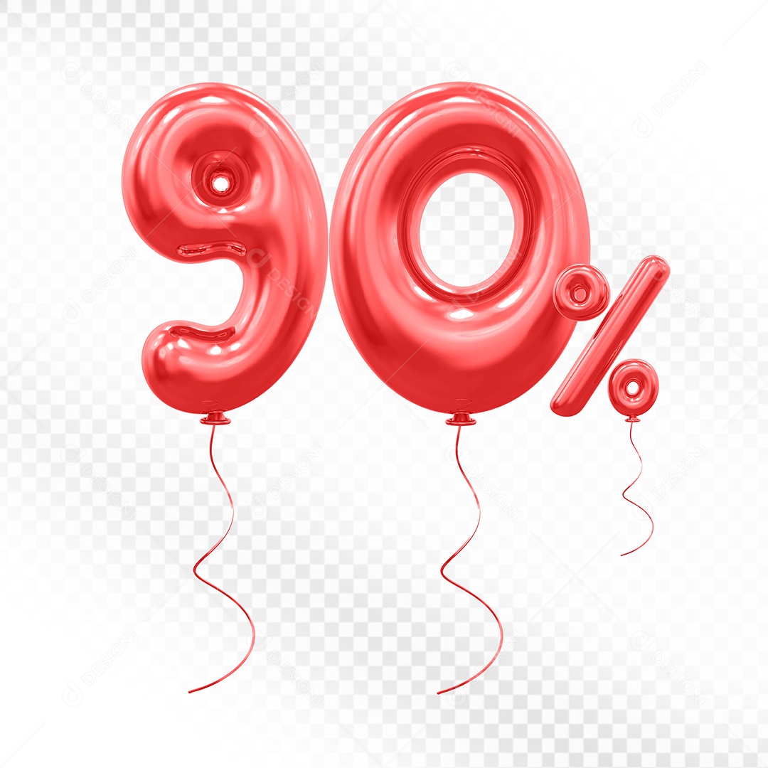 Elemento 3D Balão Vermelho de Número 90% para Composição PSD