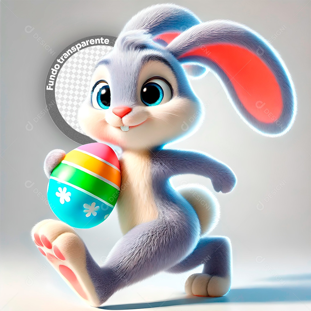 Elemento 3D Coelho com Ovo de Páscoa para Composição PSD