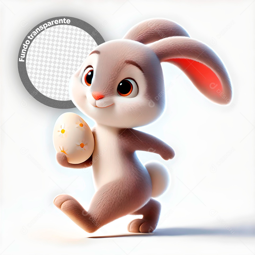 Elemento 3D Coelho com Ovo de Páscoa para Composição PSD