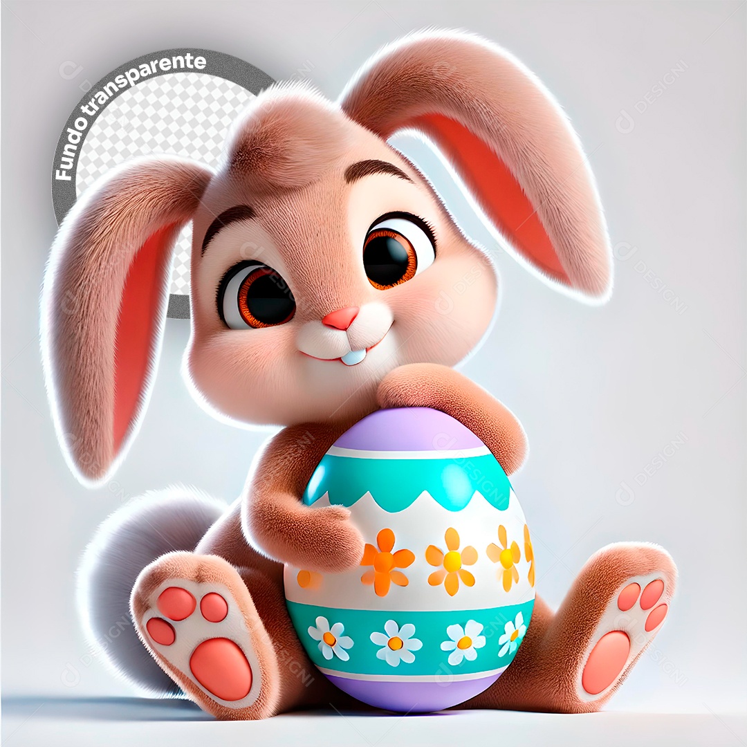 Elemento 3D Coelho com Ovo de Páscoa para Composição PSD
