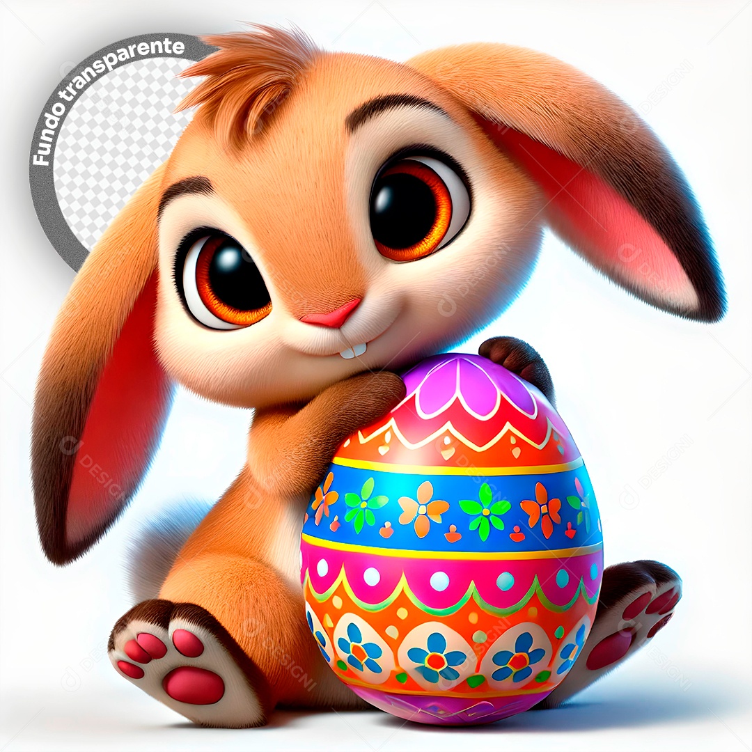 Elemento 3D Coelho com Ovo de Páscoa para Composição PSD