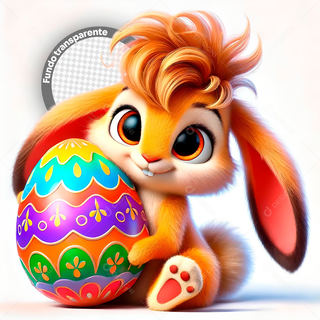 Elemento 3D Coelho com Ovo de Páscoa para Composição PSD