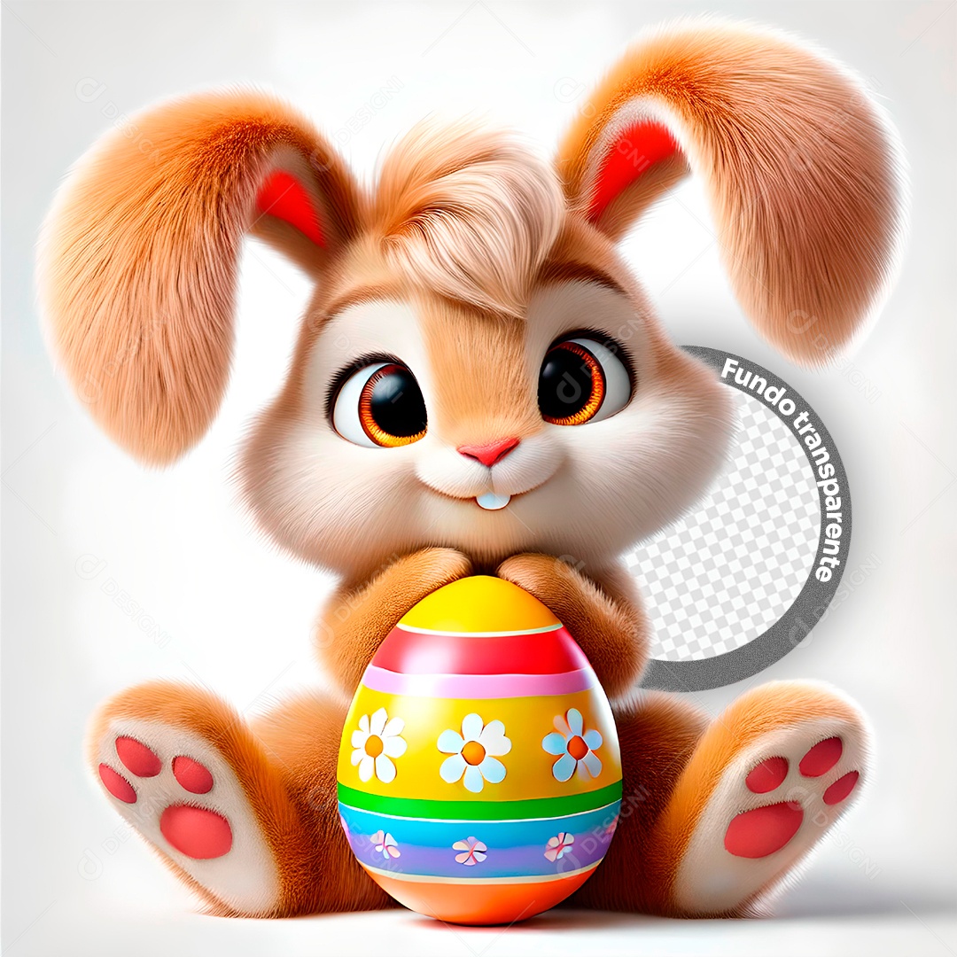 Elemento 3D Coelho com Ovo de Páscoa para Composição PSD