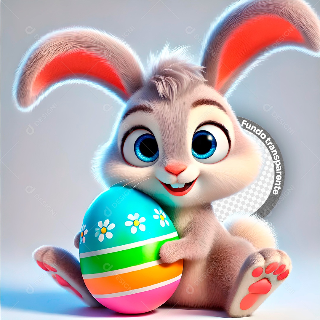 Elemento 3D Coelho com Ovo de Páscoa para Composição PSD