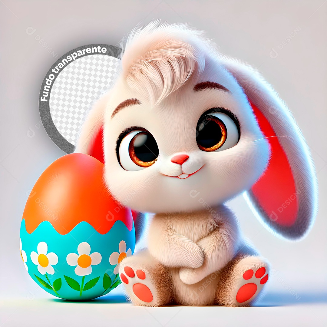 Elemento 3D Coelho com Ovo de Páscoa para Composição PSD