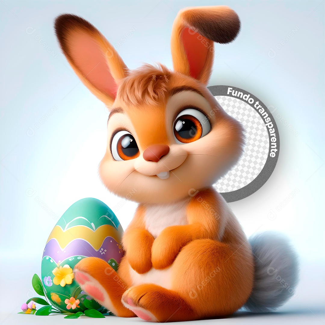 Elemento 3D Coelho com Ovo de Páscoa para Composição PSD