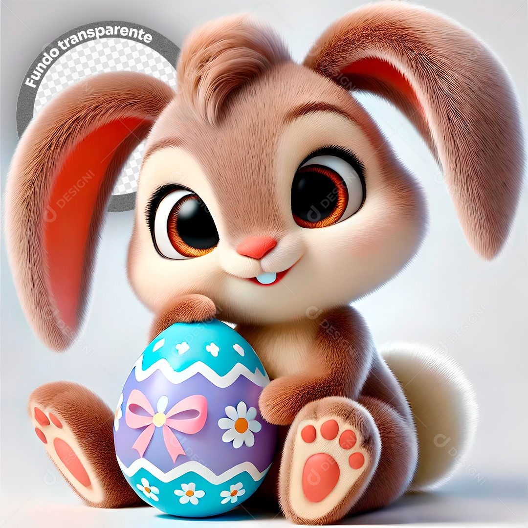 Elemento 3D Coelho com Ovo de Páscoa para Composição PSD
