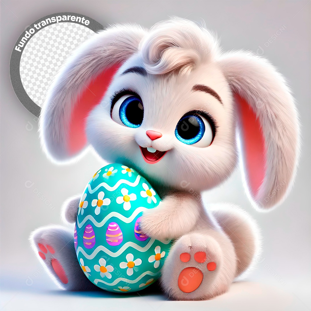 Elemento 3D Coelho com Ovo de Páscoa para Composição PSD