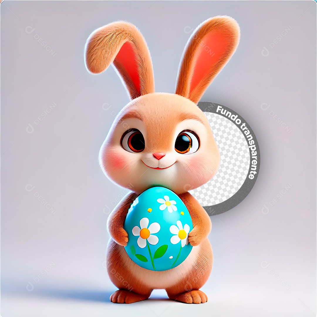 Elemento 3D Coelho com Ovo de Páscoa para Composição PSD