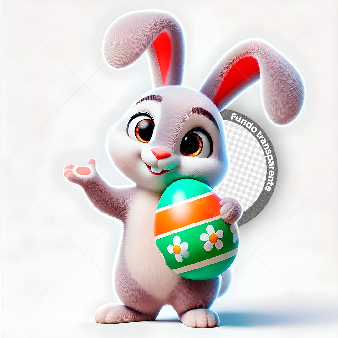 Elemento 3D Coelho com Ovo de Páscoa para Composição PSD