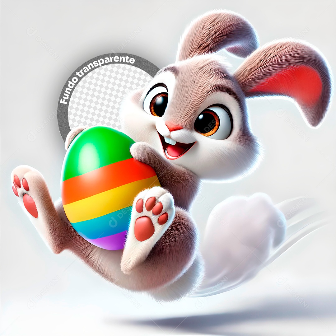 Elemento 3D Coelho com Ovo de Páscoa para Composição PSD