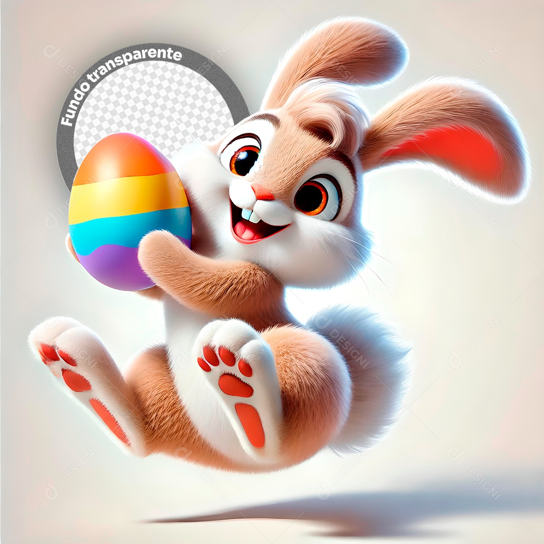 Elemento 3D Coelho com Ovo de Páscoa para Composição PSD