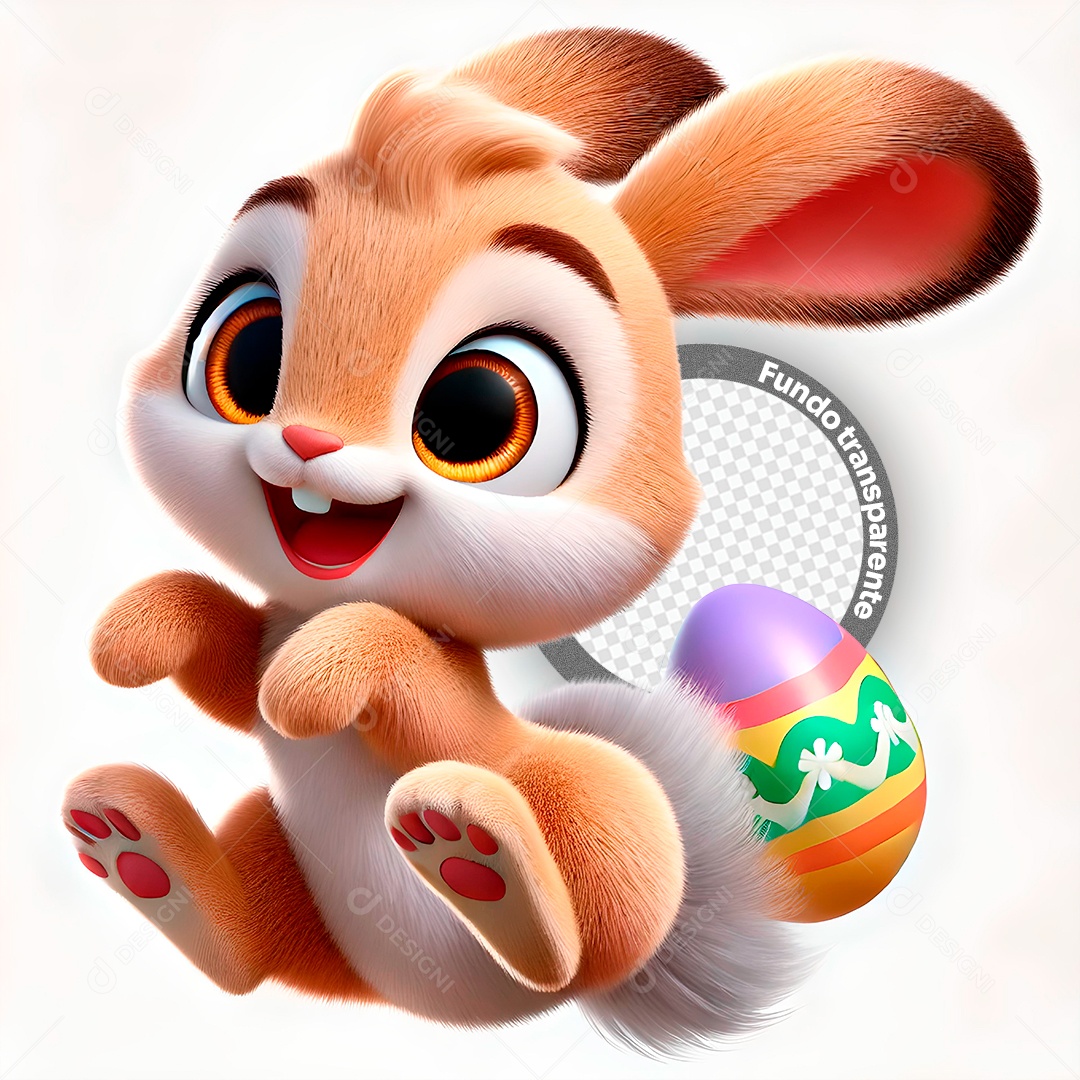 Elemento 3D Coelho e Ovo de Páscoa para Composição PSD