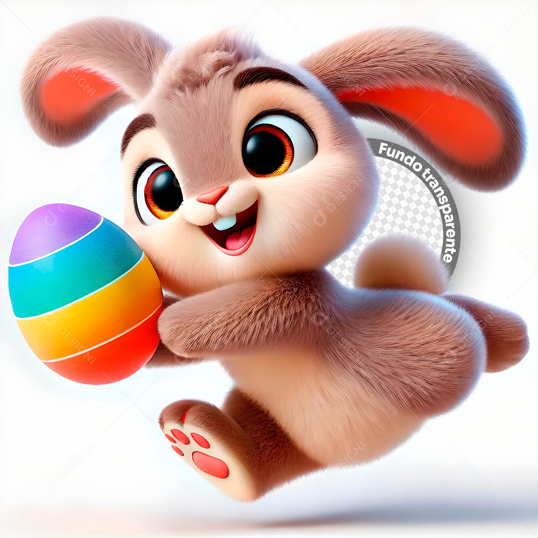 Elemento 3D Coelho com Ovo de Páscoa para Composição PSD