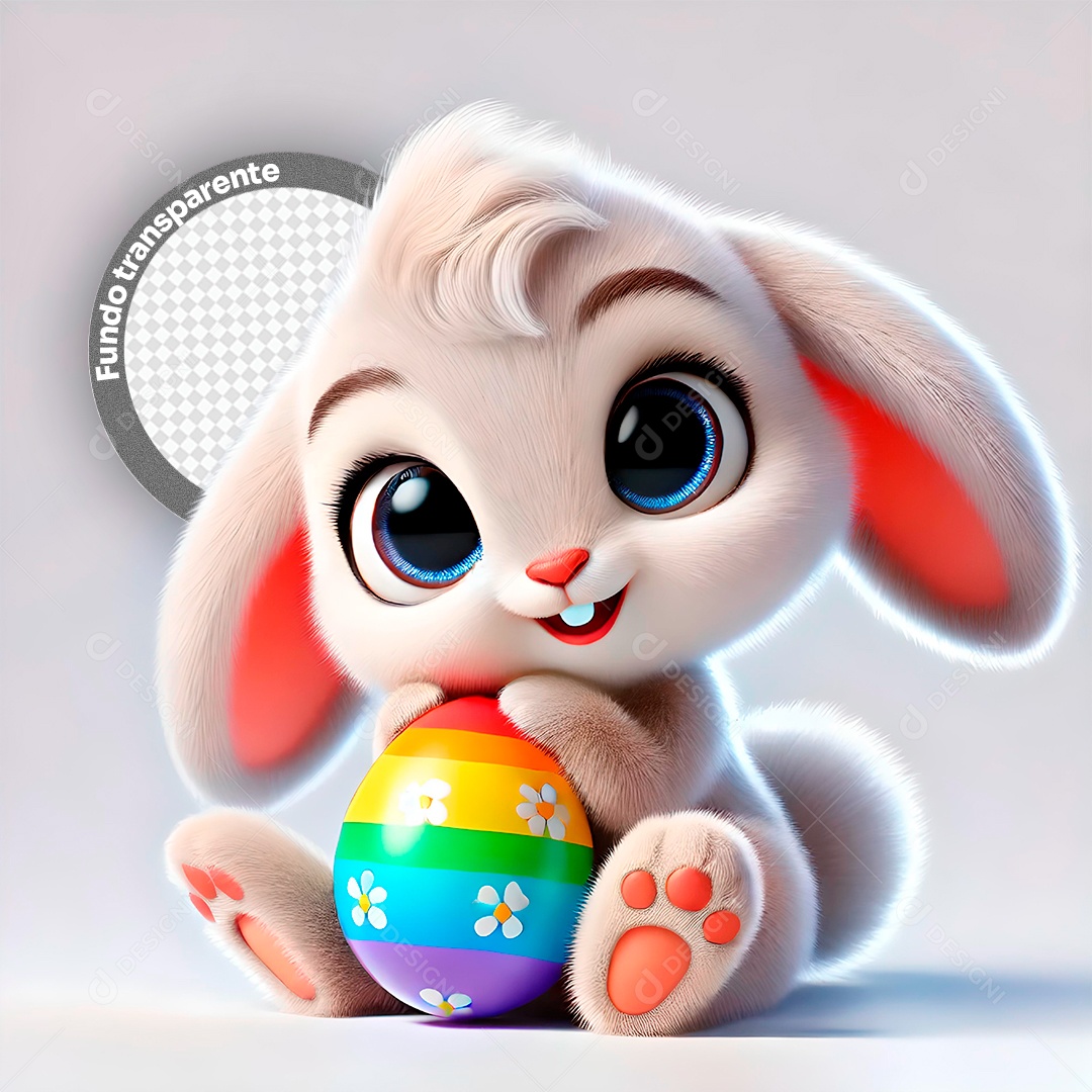 Elemento 3D Coelho com Ovo de Páscoa para Composição PSD