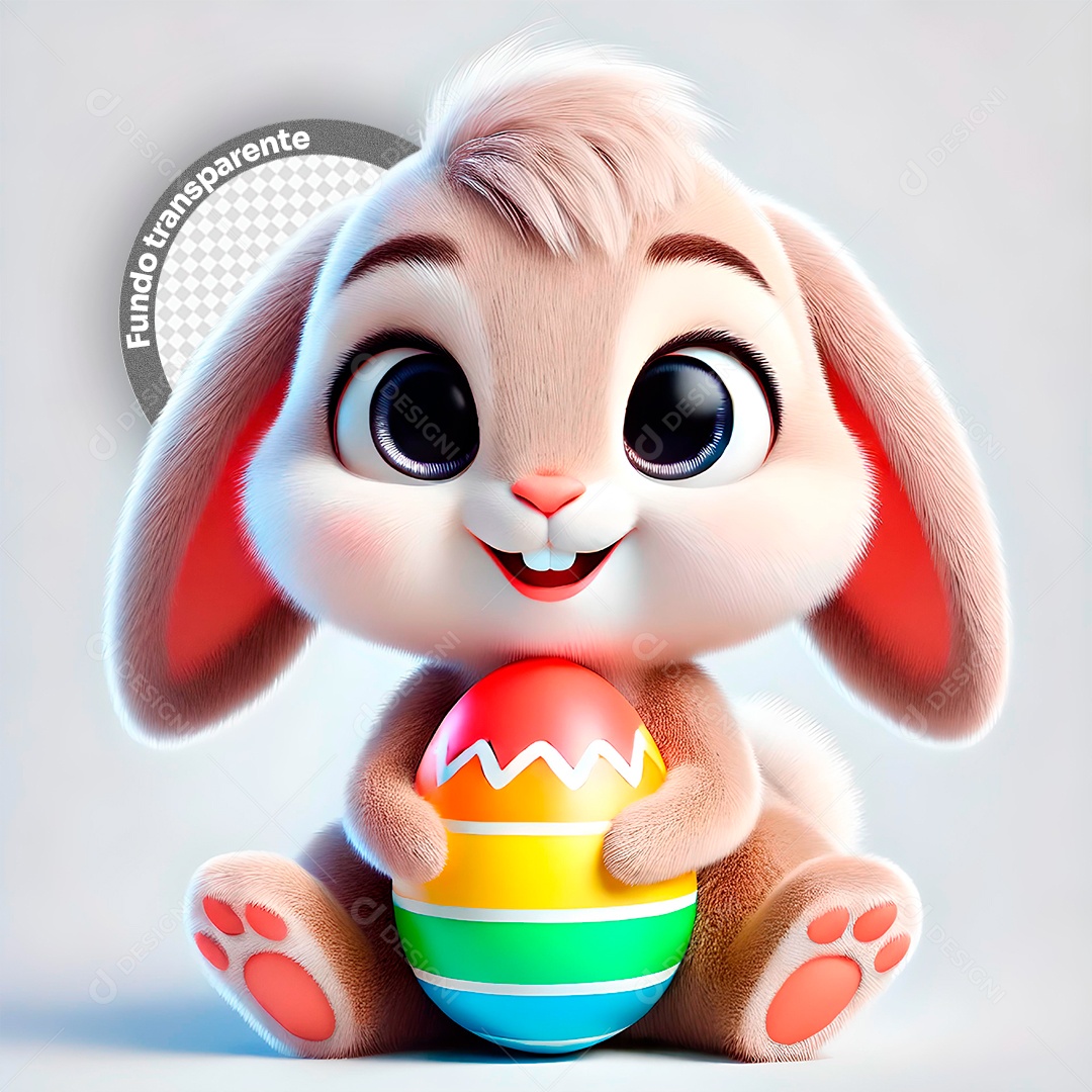 Elemento 3D Coelho com Ovo de Páscoa para Composição PSD