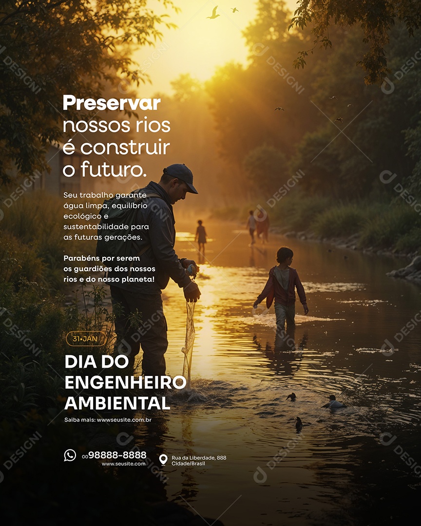 Dia Do Engenheiro Ambiental 31 de Janeiro Preservar nossos Rios e Construir o Futuro Social Media PSD Editável