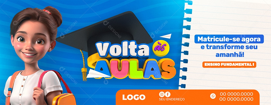 Banner Volta às Aulas Matrícule-se Agora Social Media PSD Editável