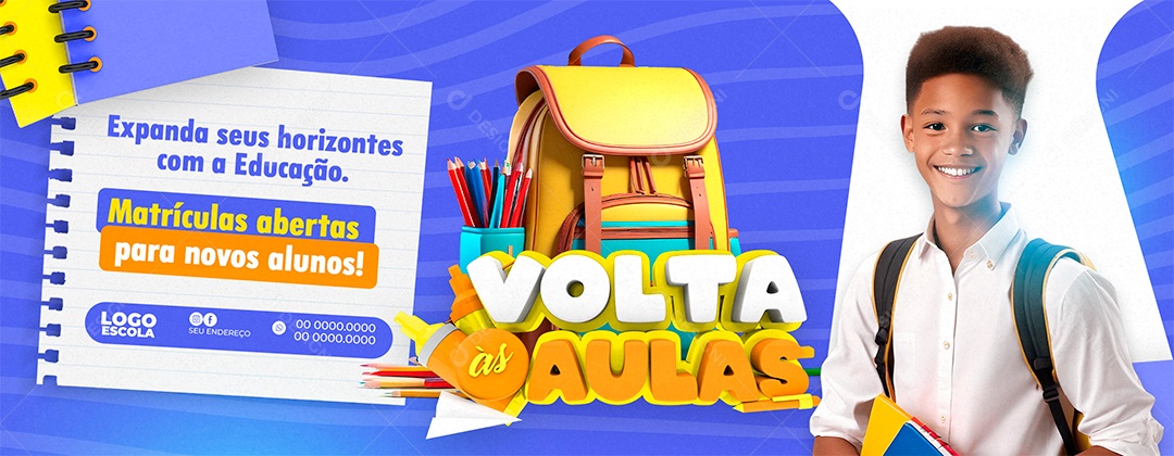 Banner Volta às Aulas Matrículas Abertas Social Media PSD Editável