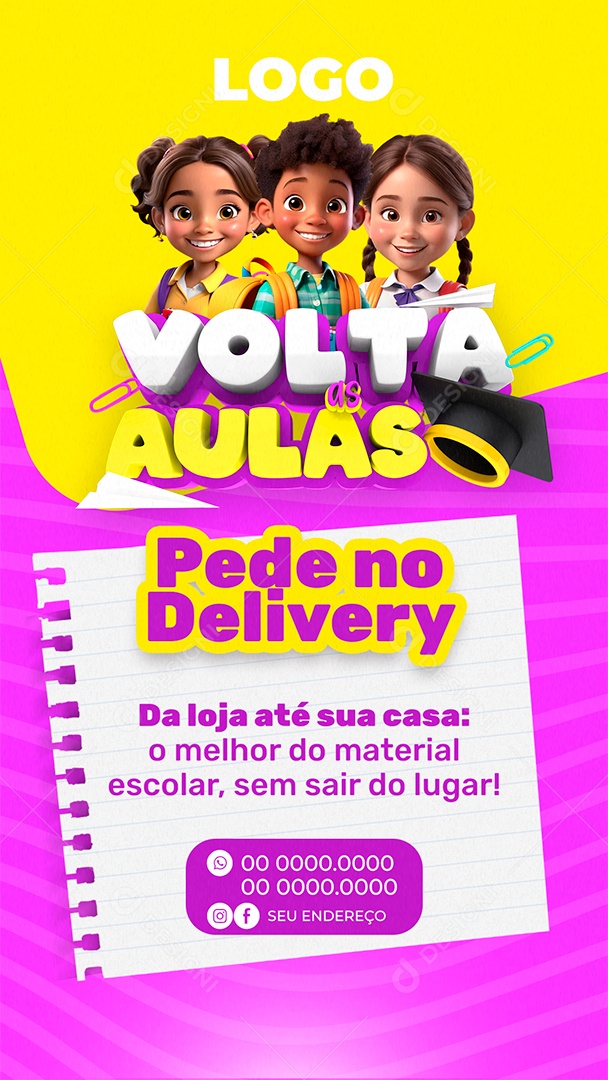 Story Volta às Aulas Pede No DeliverySocial Media PSD Editável