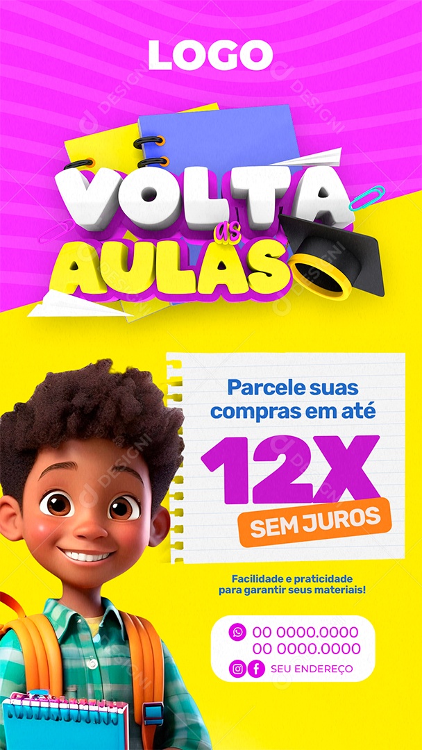 Story Volta às Aulas Parccele Suas Compras Social Media PSD Editável