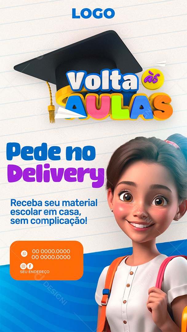 Story Volta às Aulas Pede No Delivery Social Media PSD Editável