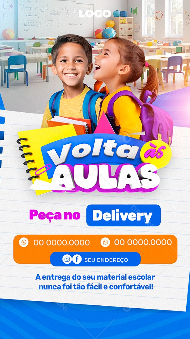 Volta às Aulas Peça no Delivery Social Media PSD Editável