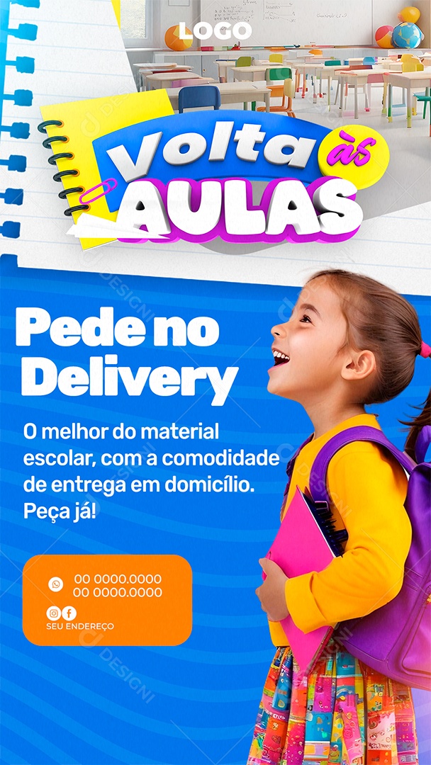 Story Volta às Aulas Pede no Delivery Social Media PSD Editável