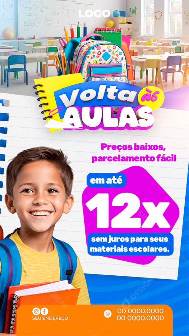 Story Volta às Aulas Preços Baixos Parcelamento Fácil Social Media PSD Editável
