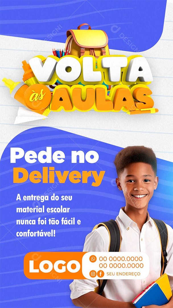 Story Volta às Aulas Pede No Delivery Social Media PSD Editável