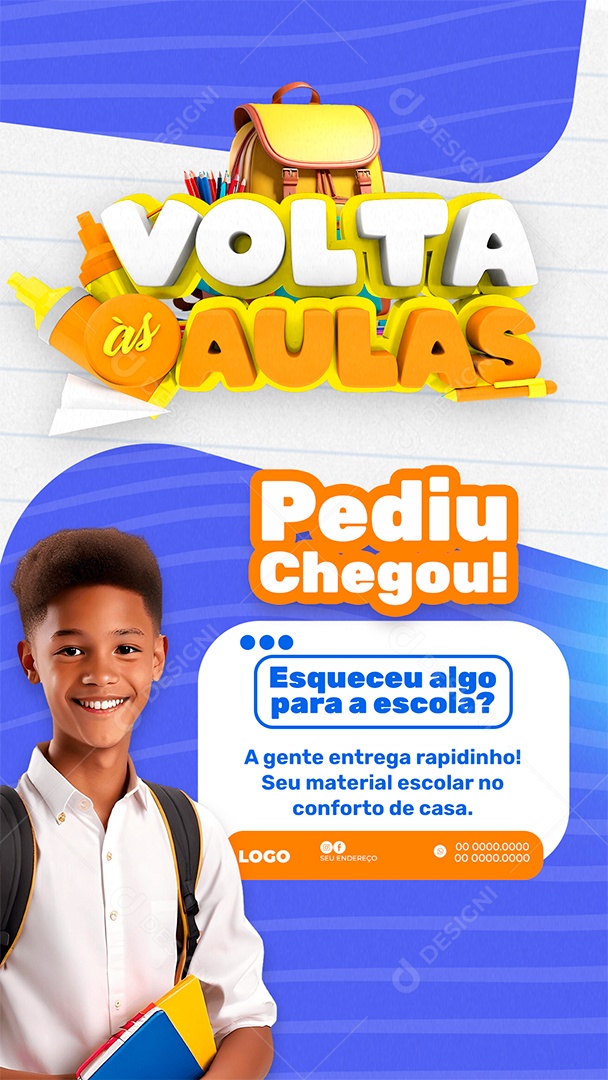 Story Volta às Aulas Pediu Chegou Social Media PSD Editável