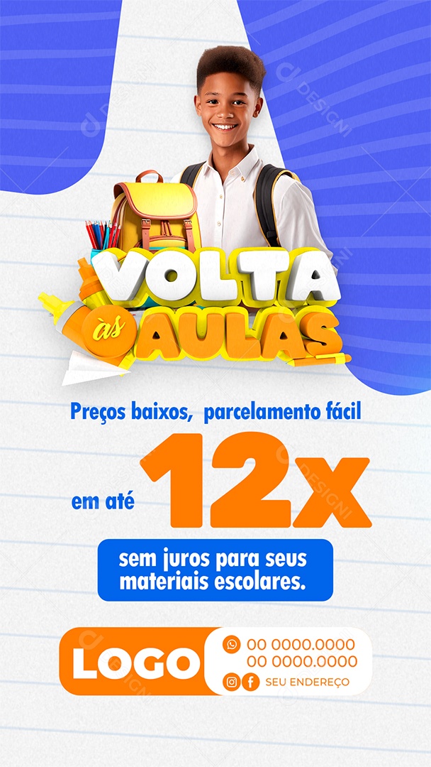 Story Volta às Aulas Preços Baixos Parcelamento Fácil Social Media PSD Editável
