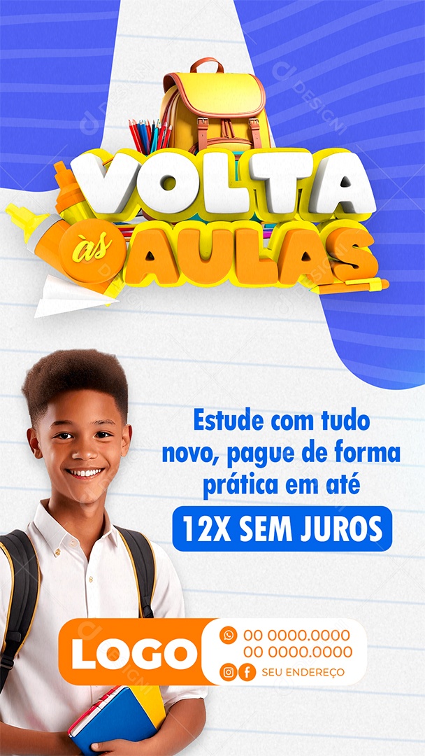 Story Volta às Aulas Estude Com Tudo Novo Social Media PSD Editável