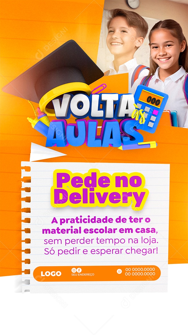 Story Volta às Aulas Pede No Delivery Social Media PSD Editável