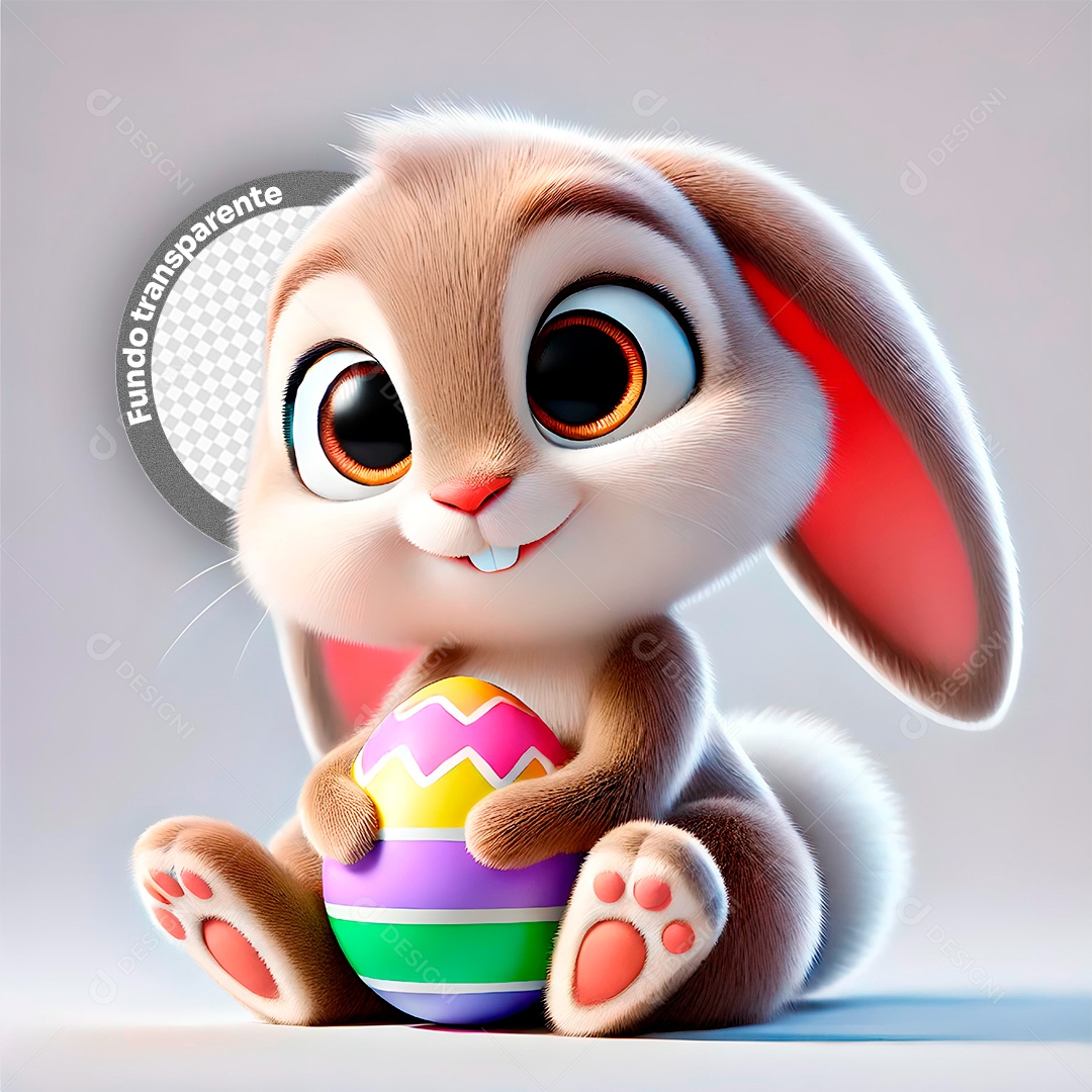 Elemento 3D Coelho com Ovo de Páscoa para Composição PSD