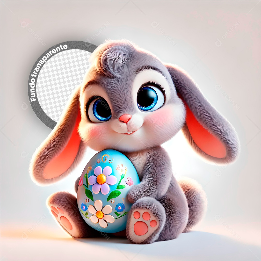 Elemento 3D Coelho com Ovo de Páscoa para Composição PSD