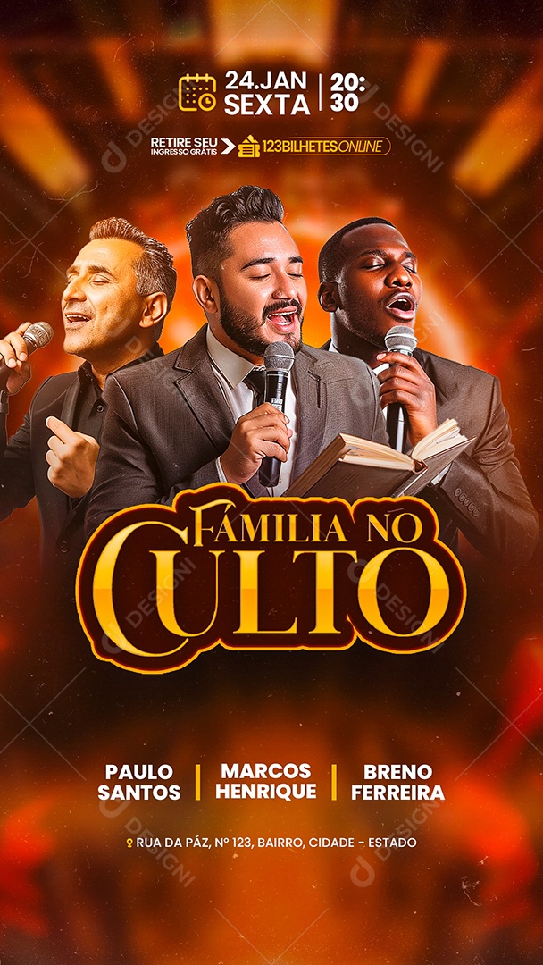 Story Flyer Família No Culto Gospel Social Media PSD Editável