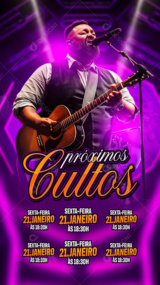 Story Flyer Gospel Próximos Cultos Social Media PSD Editável