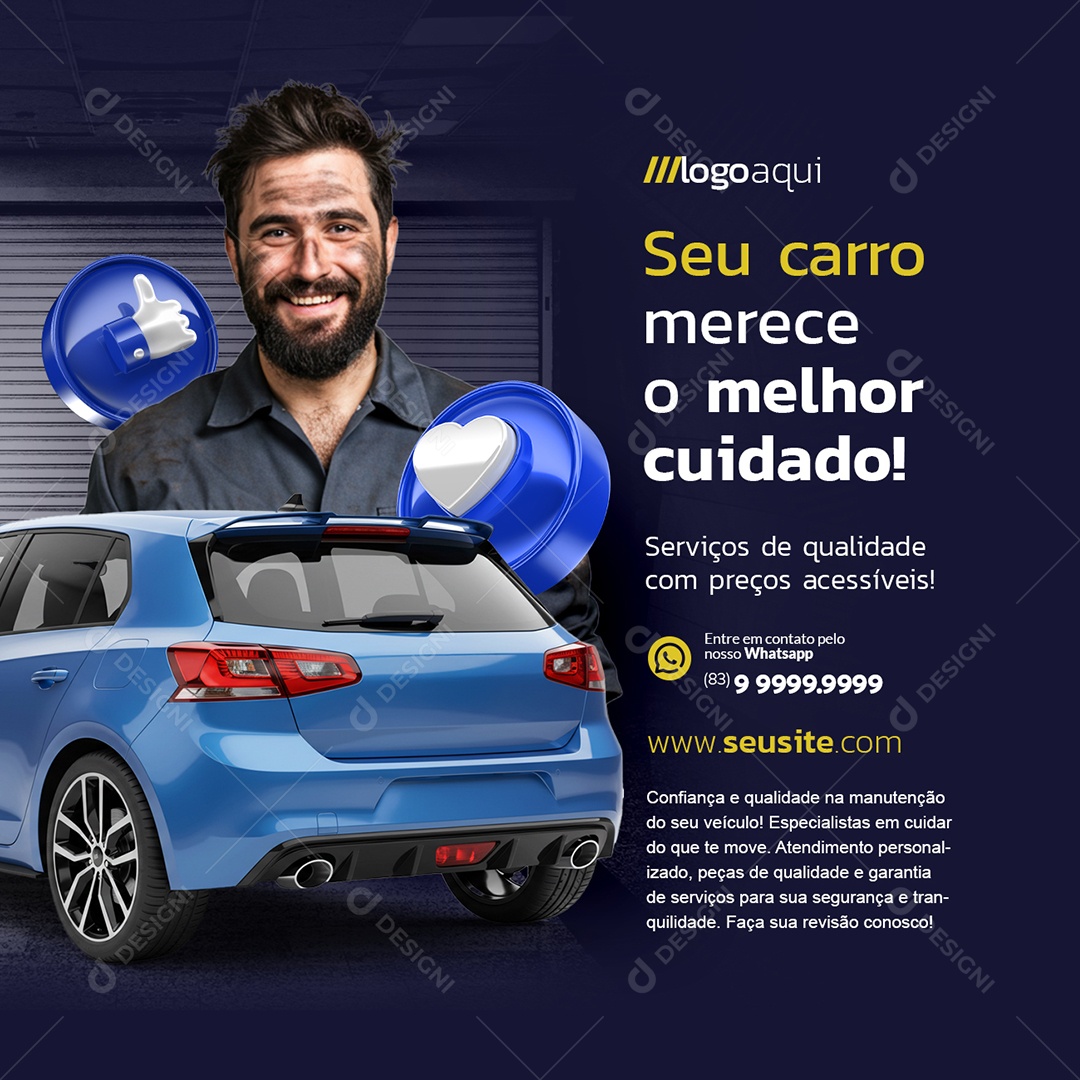 Oficina Seu Carro Merece o Melhor Cuidado Social Media PSD Editável