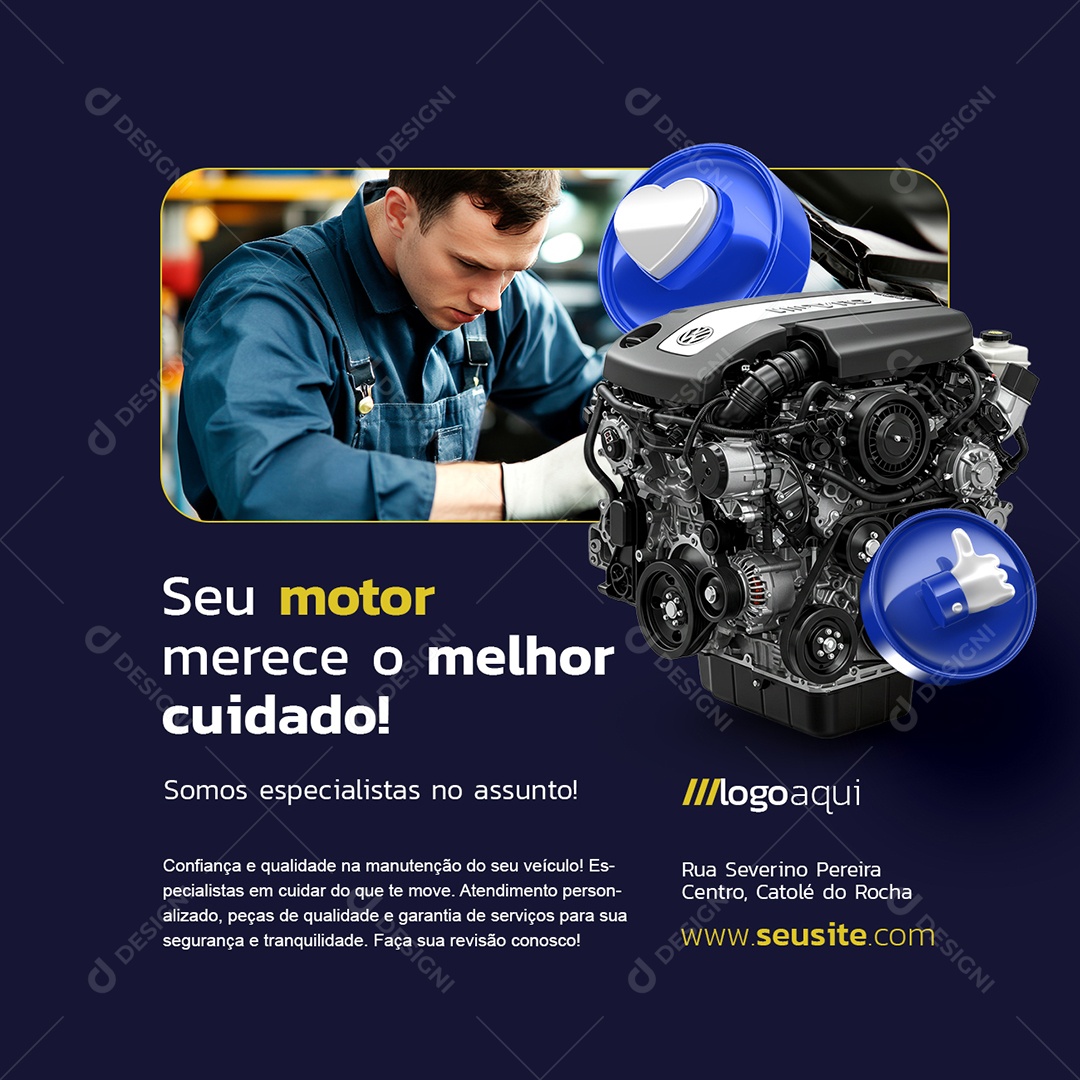 Oficina Seu Motor Merece o Melhor Cuidado Social Media PSD Editável