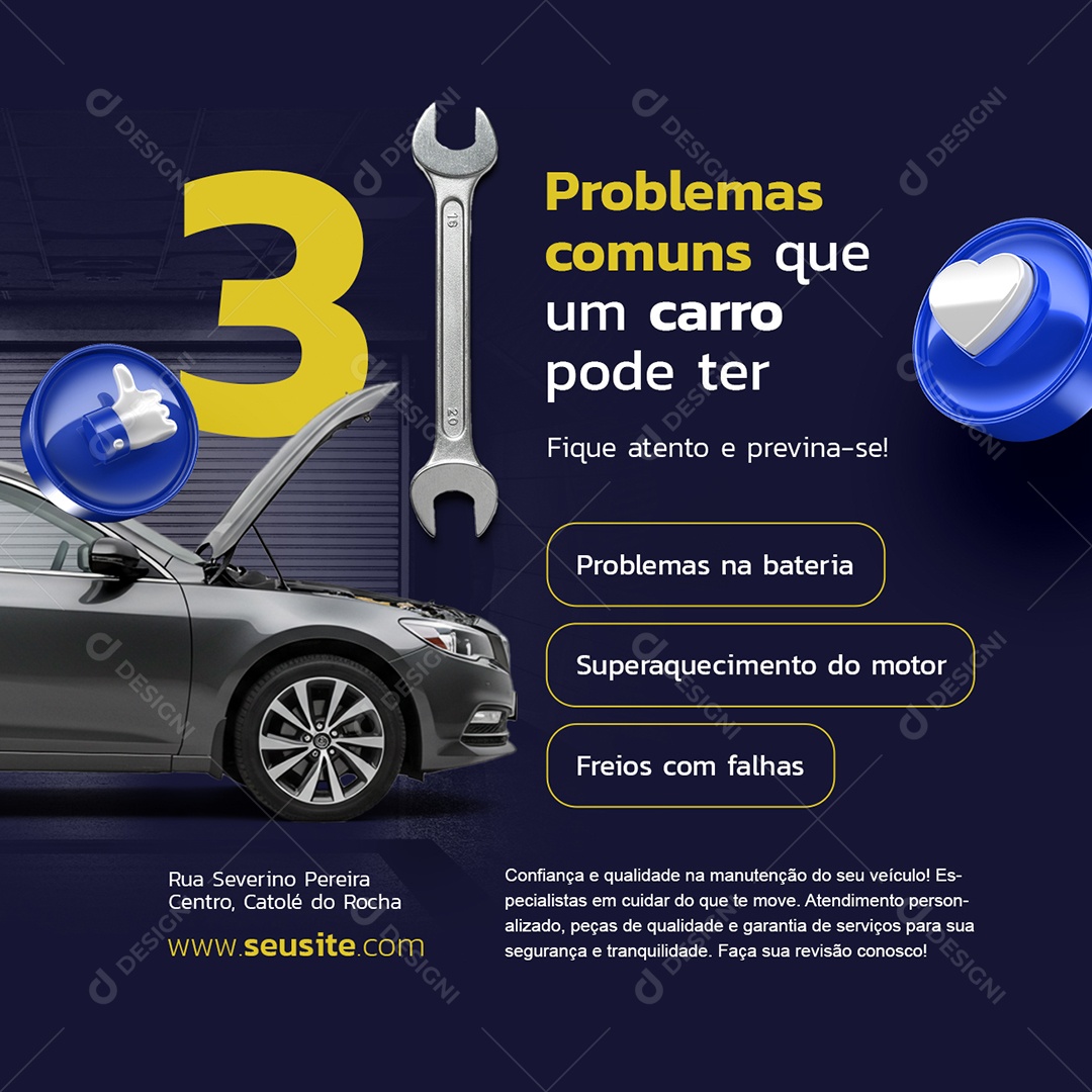 Oficina Problemas Comuns Que Um Carro Pode Ter Social Media PSD Editável