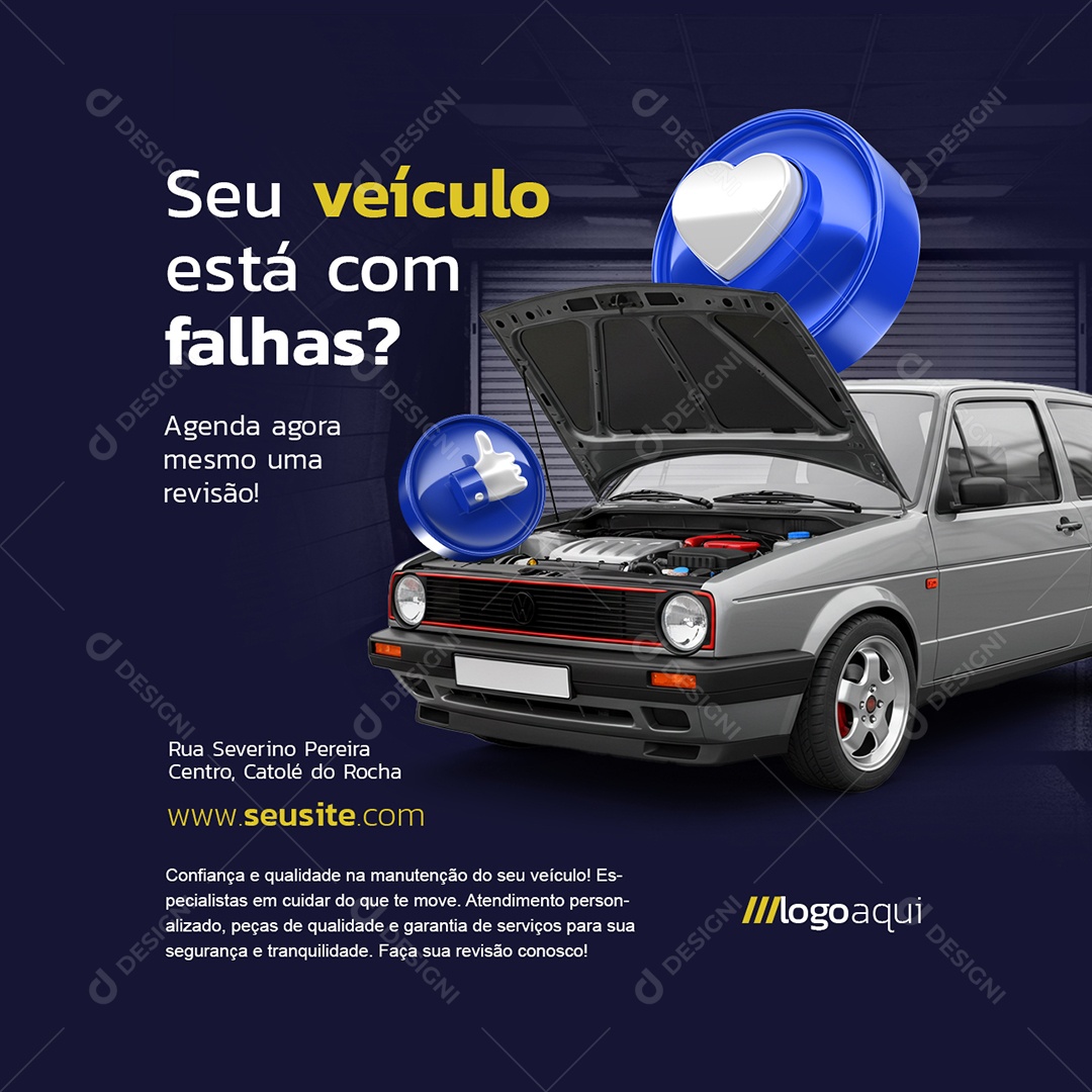 Oficina Seu Veículo Está com Falhas Social Media PSD Editável