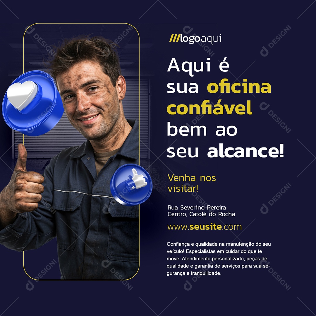 Aqui é Sua Oficina Confiável Social Media PSD Editável