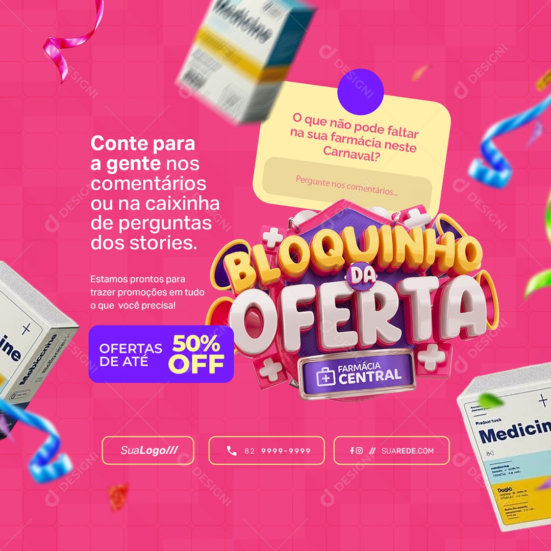 Bloquinho Da Oferta Farmácia Pergunte nos Comentários Social Media PSD Editável