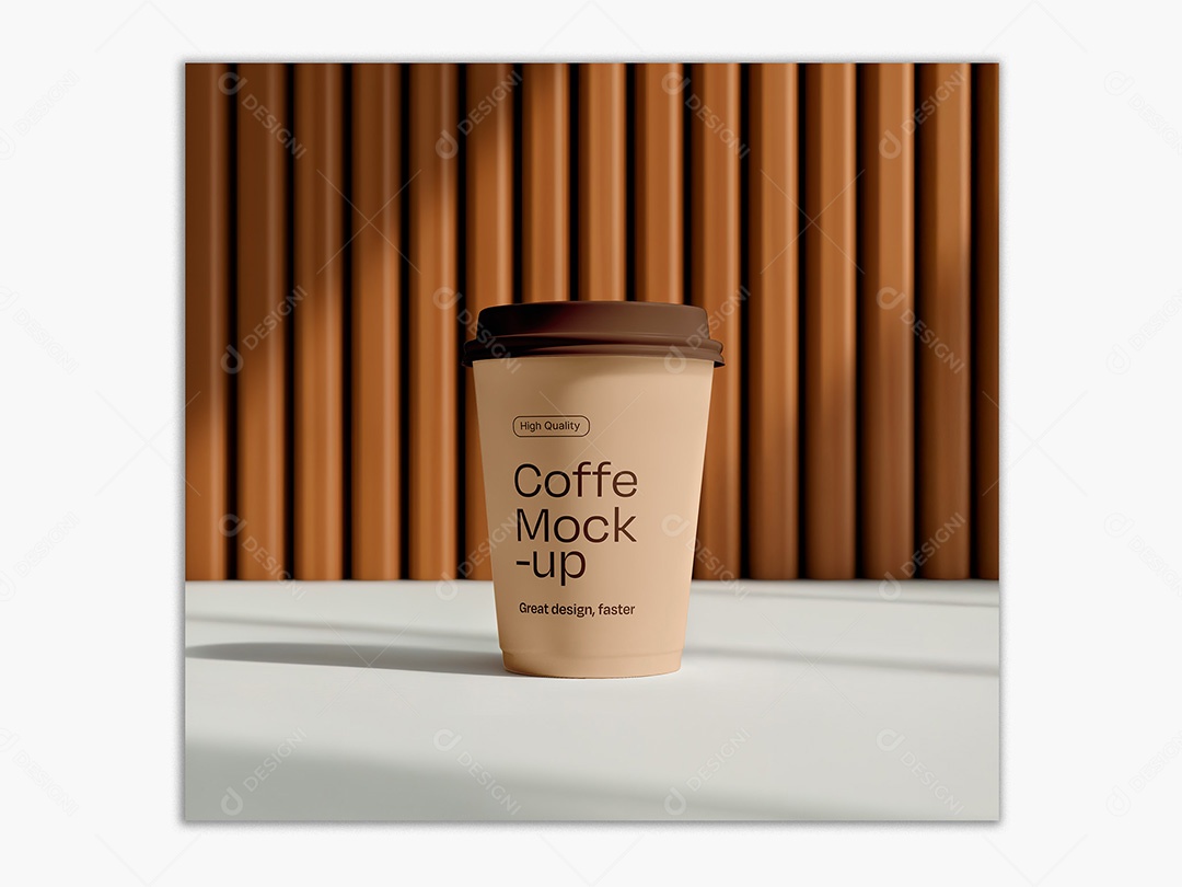 Copo de Café Fundo Madeira Mockup PSD Editável