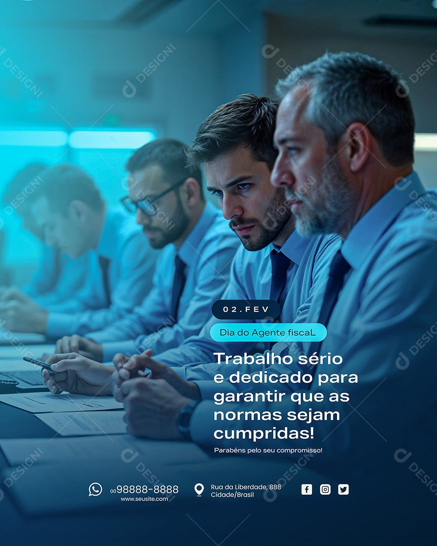 Dia do Agente Fiscal 02 de Fevereiro Trabalho Sério e Dedicado Social Media PSD Editável