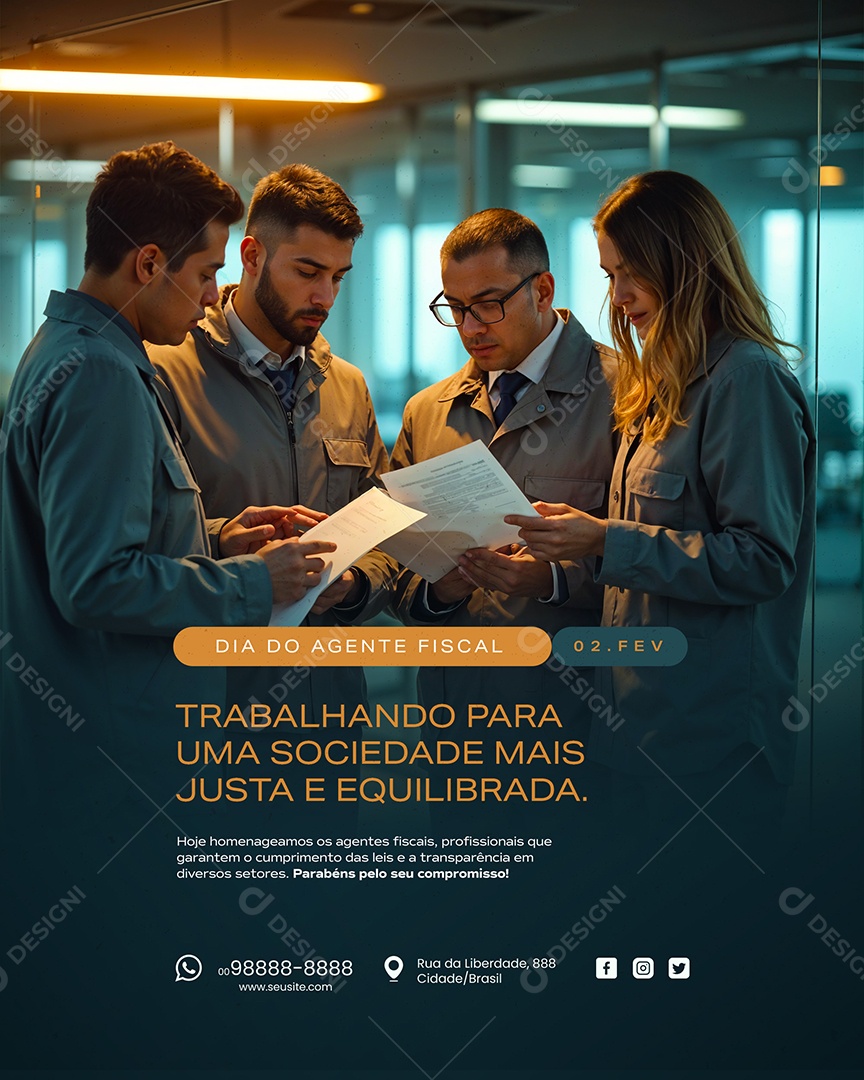 Dia do Agente Fiscal 02 de Fevereiro Trabalhando para uma Sociedade mais Justa Social Media PSD Editável