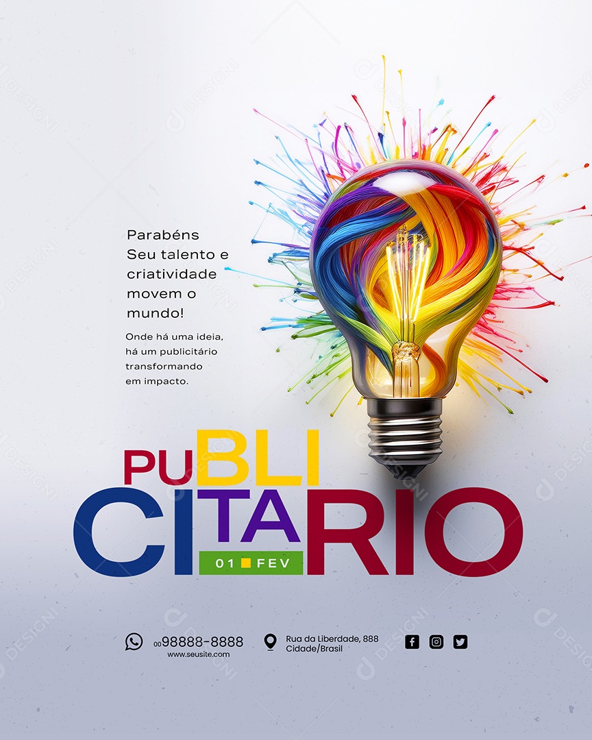 Dia Do Publicitário 01 de Fevereiro Parabéns seu Talento e Criatividade Movem o Mundo Social Media PSD Editável