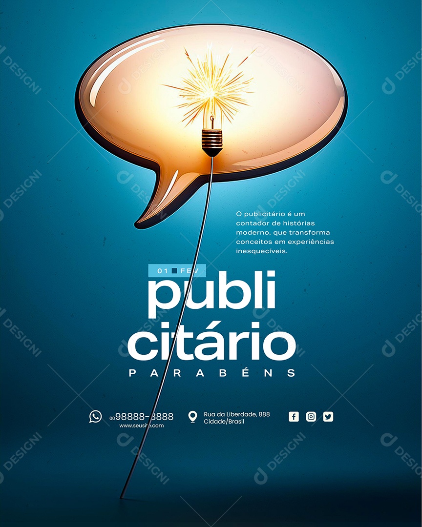 Dia Do Publicitário 01 de Fevereiro Parabéns Social Media PSD Editável