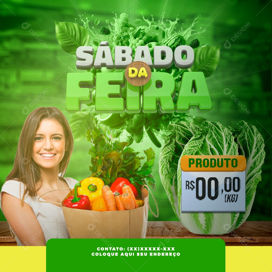Sábado da Feira Frutas Legumes Social Media PSD Editável
